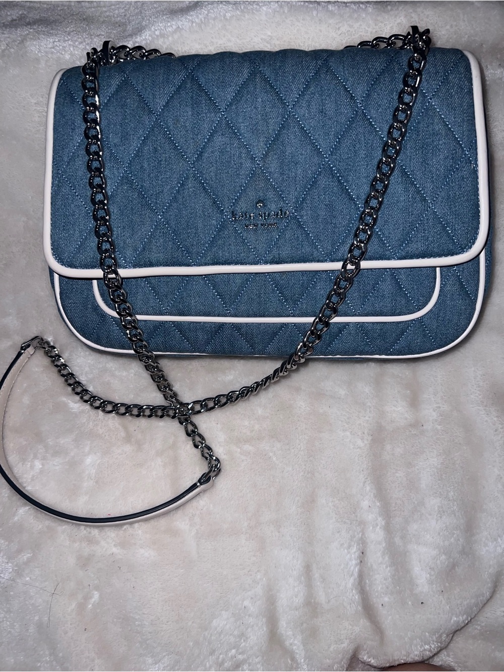 kate spade Quilted Denim Shoulder Bag with White Trim